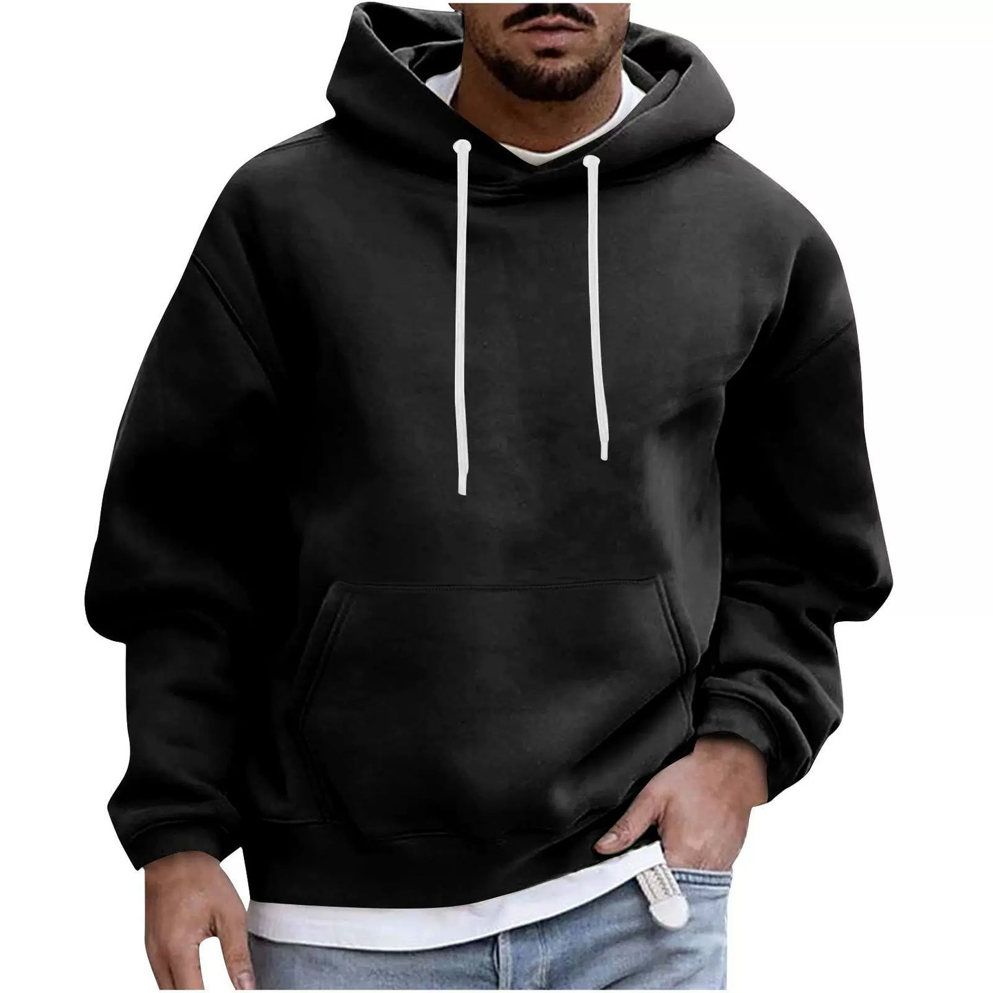 Nordisk Flair Mens Fleece Hoodie Loose Fit Drop Shoulder Kangaroo Pocket Ribbed Hem