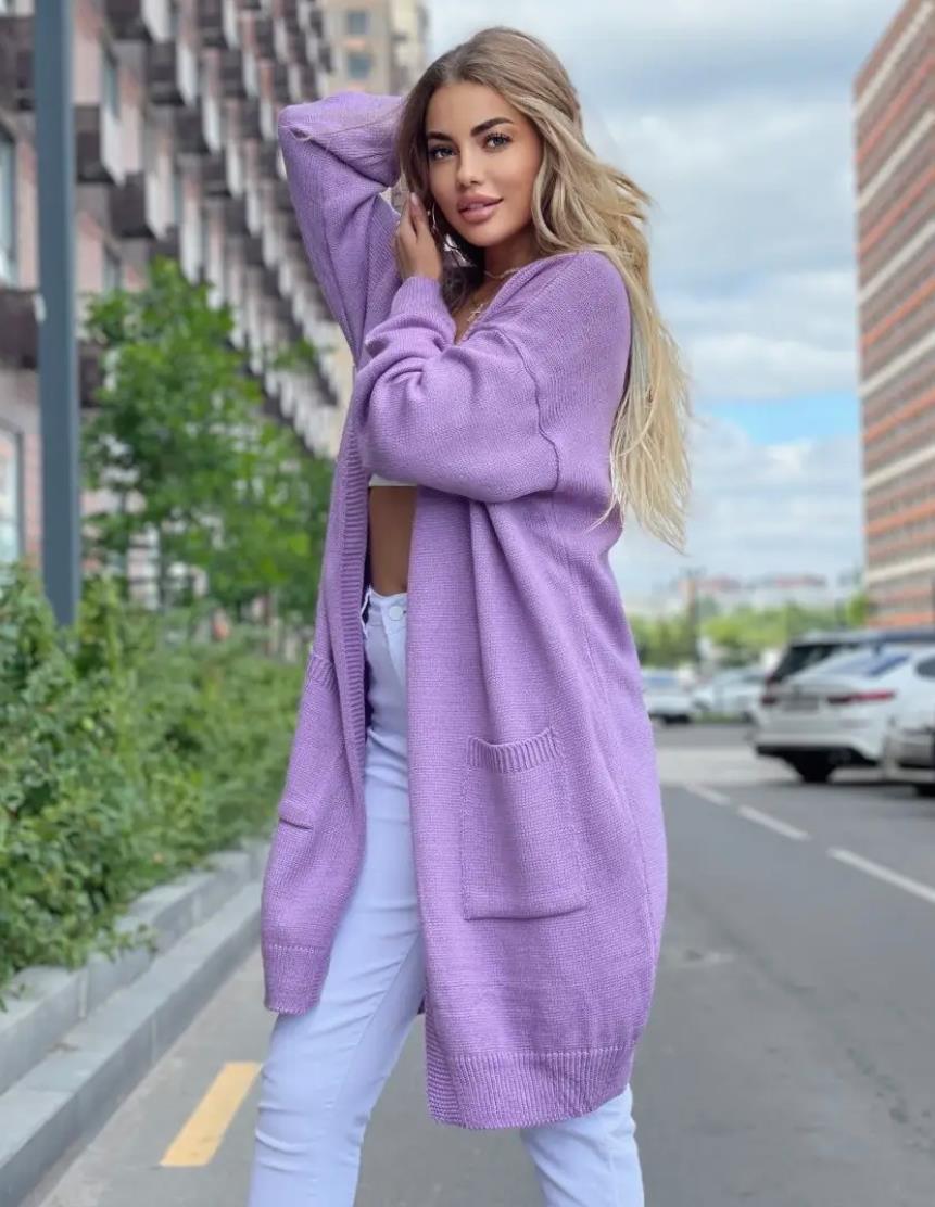 Women’s Knit Cardigan – Cotton Blend – Loose Fit – Open Front – Longline with Pockets