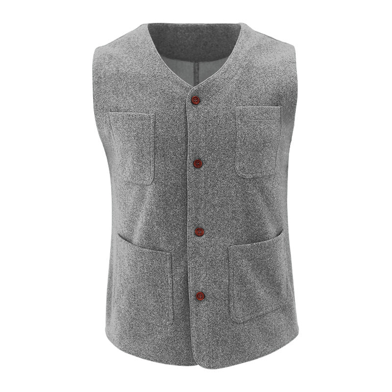 Nordisk-Flair Men's Tailored Fit Wool-Feel Vest For Dress Or Casual Wear With V-Neck, Button Front, And Welt Pockets
