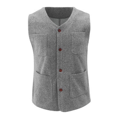 Nordisk-Flair Men's Tailored Fit Wool-Feel Vest For Dress Or Casual Wear With V-Neck, Button Front, And Welt Pockets