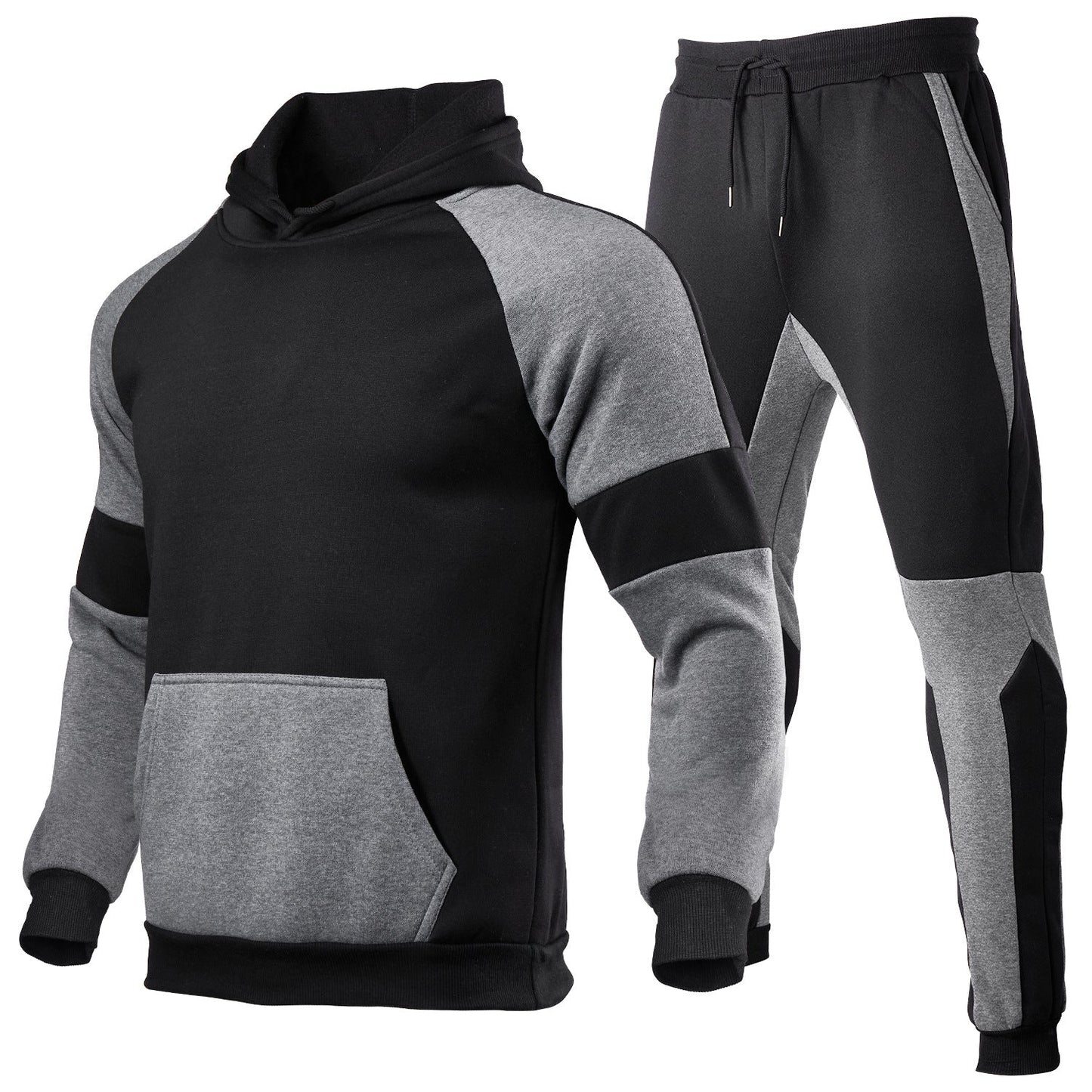 TrendAura Mens Two Piece Hoodie And Jogger Set In Cotton Blend With Contrast Stitching Relaxed Fit