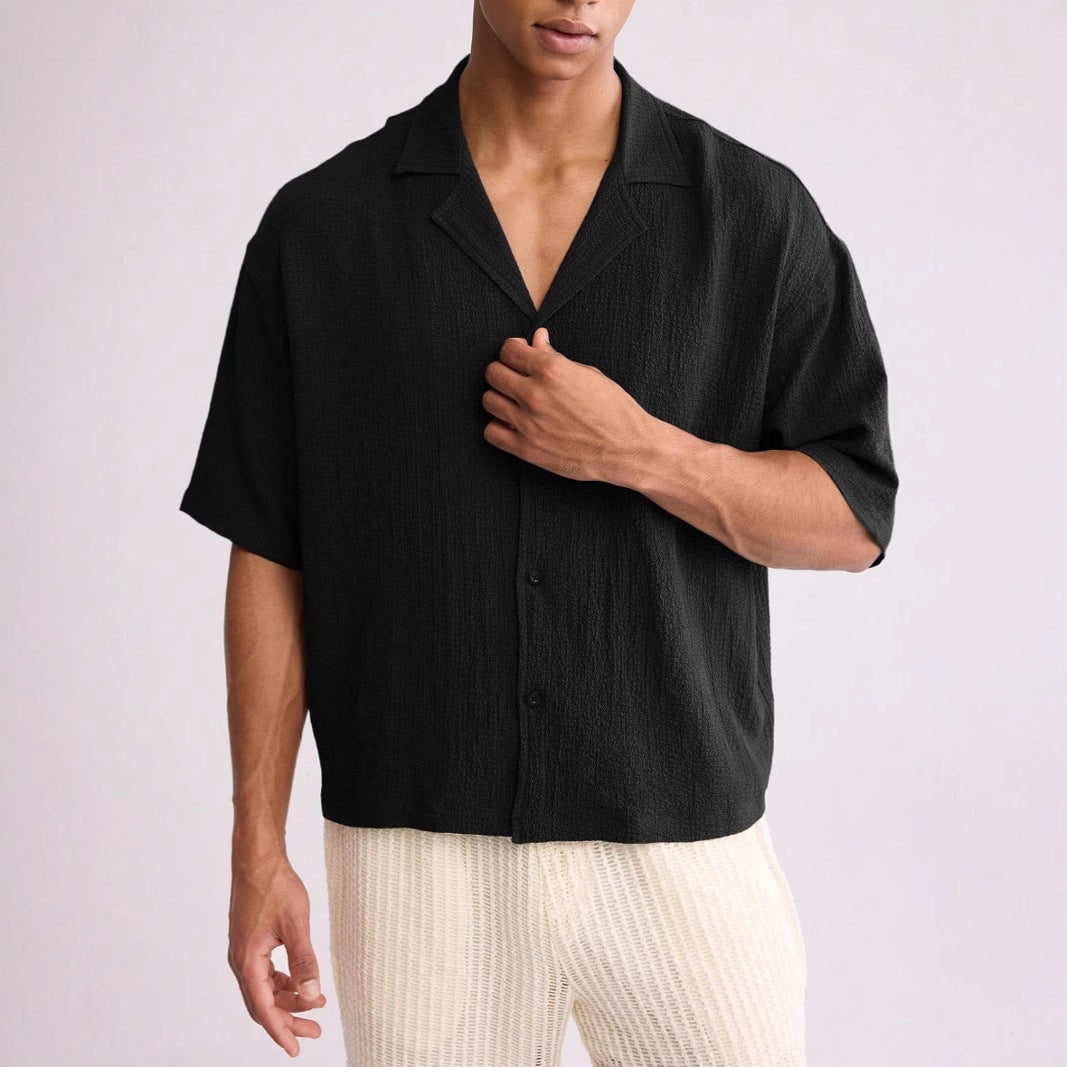 TrendAura Mens Short Sleeve Shirt Relaxed Fit Textured Woven Lightweight Breathable Summer Top