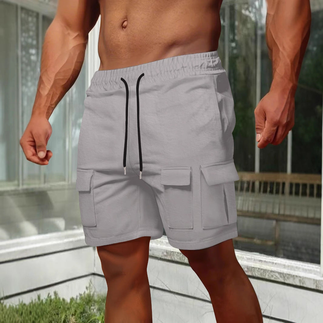 Mens Cargo Shorts Olive Relaxed Fit Breathable Cotton Blend Elastic Waist Utility Pockets