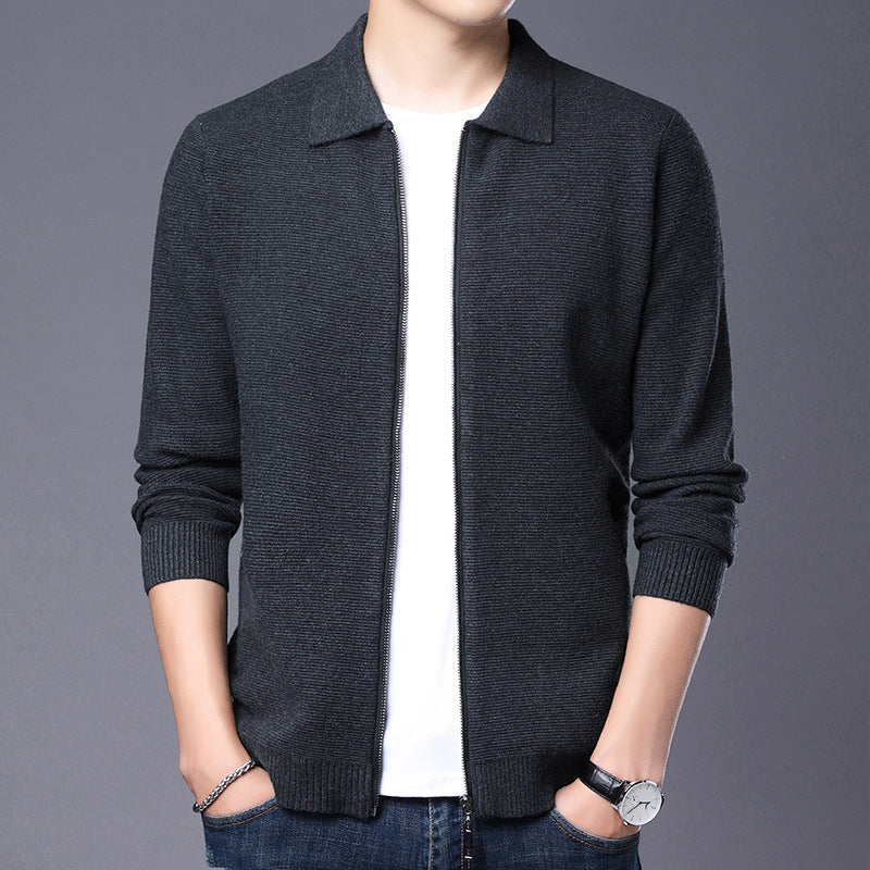 TrendAura Men's Slim Fit Wool Blend Zip Cardigan With Classic Collar And Ribbed Cuffs