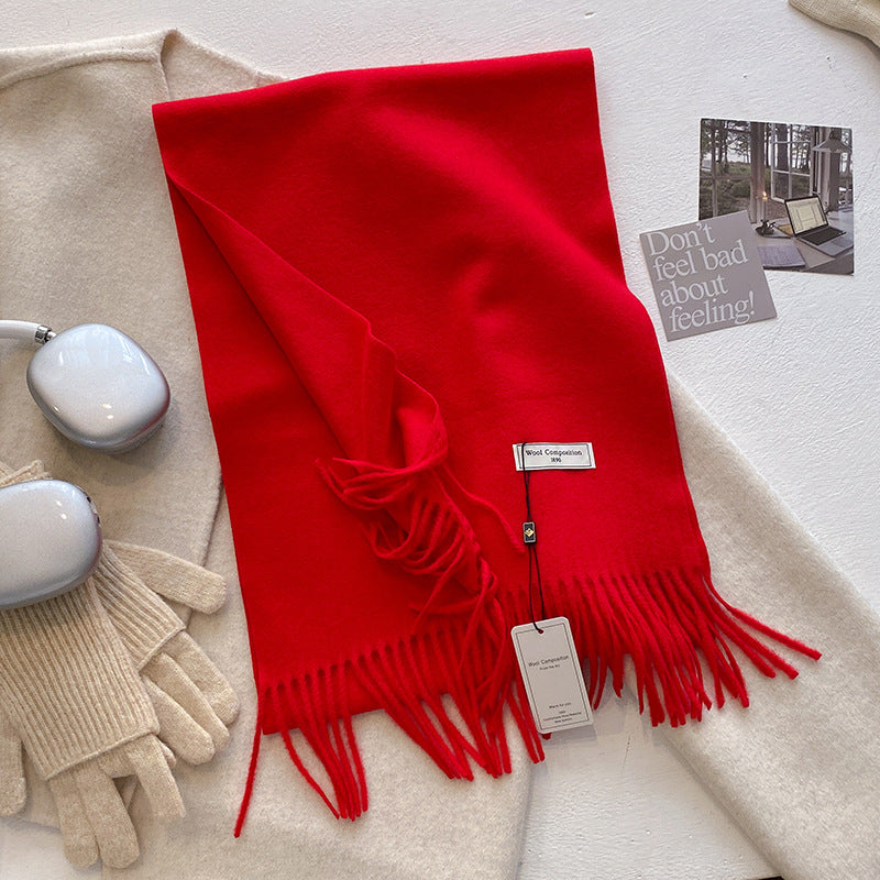 Women's Plain Tassel Scarf with Soft Fabric and Versatile Style