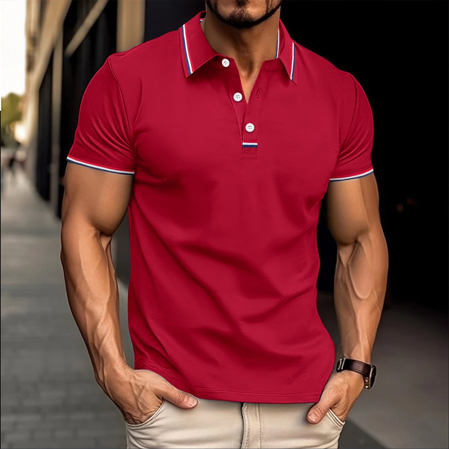 Nordisk-Flair Men's Polo Shirt Slim Fit Cotton Blend Ribbed Collar Button Placket