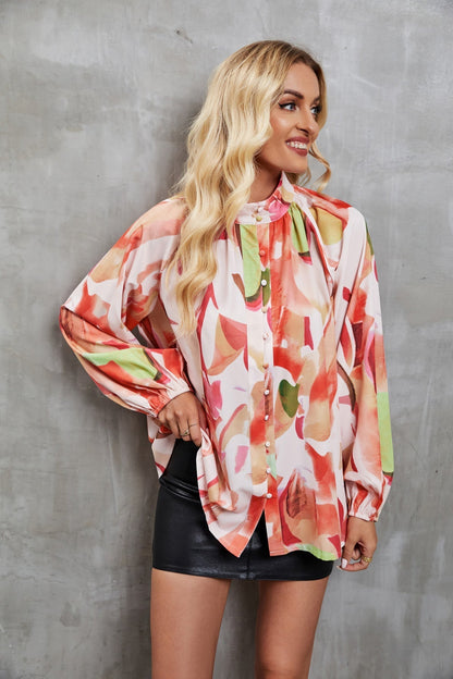 Women's Blouse – Relaxed Fit – Long-Sleeved – Artistic Print – Lightweight and Breathable