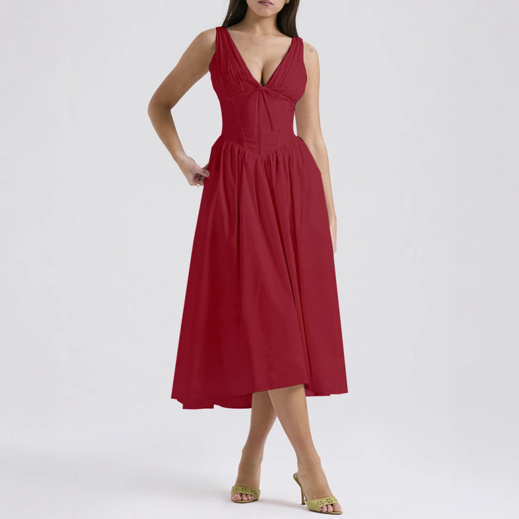 Dress for women – A-line fit – Sleeveless – V-neckline – Floral print – Midi length