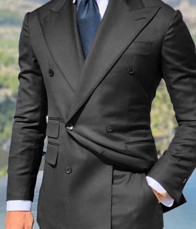 Nordic Flair Mens Slim Fit Double Breasted Wool Blend Blazer With Peak Lapel For Formal Cut
