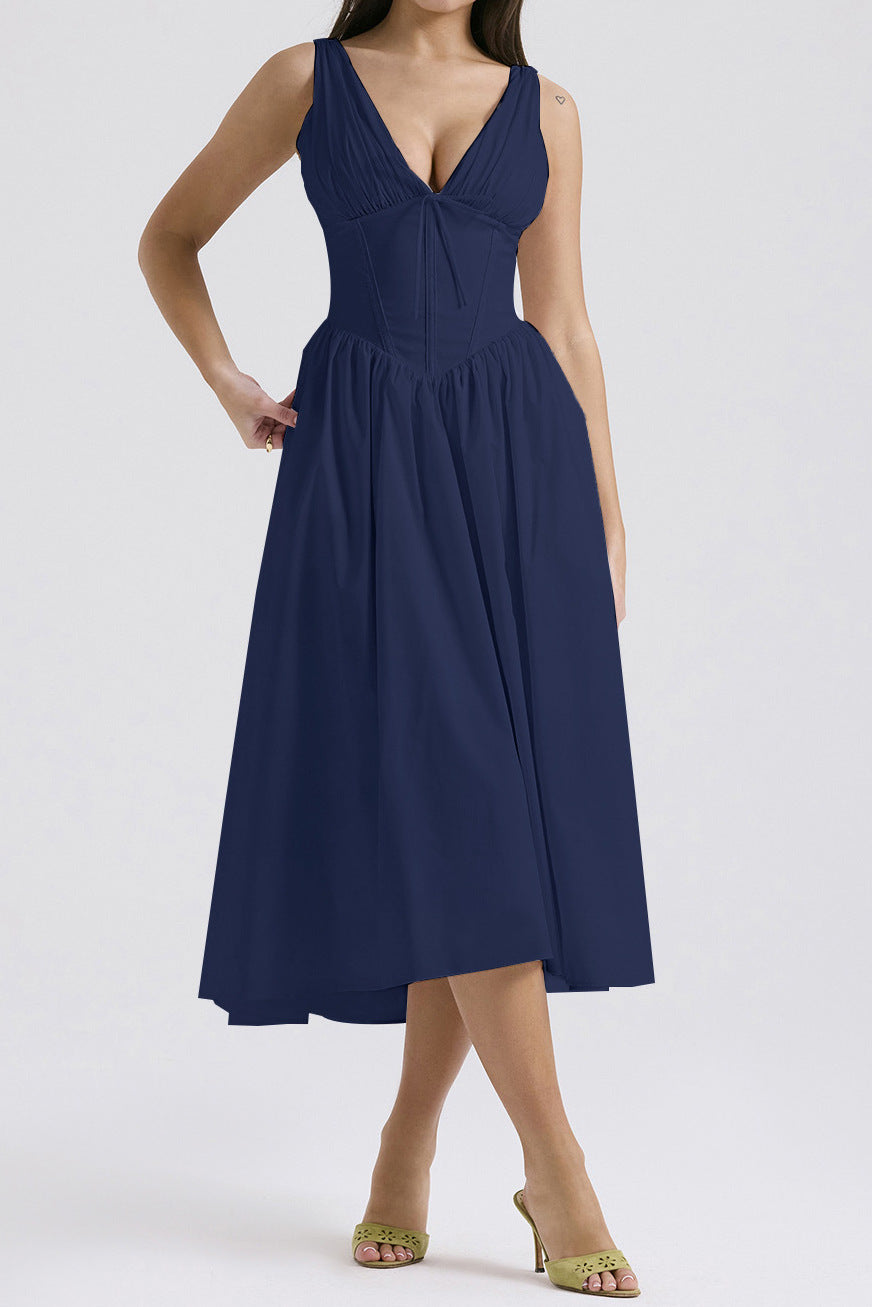 Dress for women – A-line fit – Sleeveless – V-neckline – Floral print – Midi length