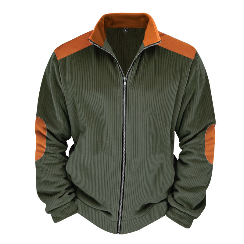Mens Quilted Jacket Regular Fit Zipper Front With Ribbed Texture And Contrast Detailing