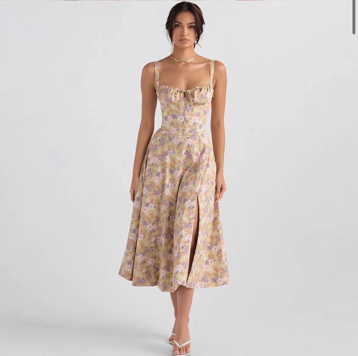 Women's Midi Dress – Sleeveless – Wrap Effect – High Slit – Floral Print – Lightweight