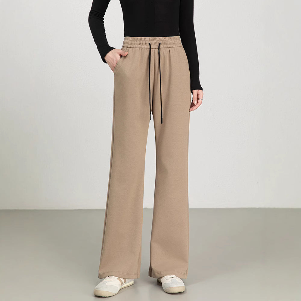 Women's Pants with Width – High Waist – Cotton Blend – Drawstring Closure – Elastic Waistband