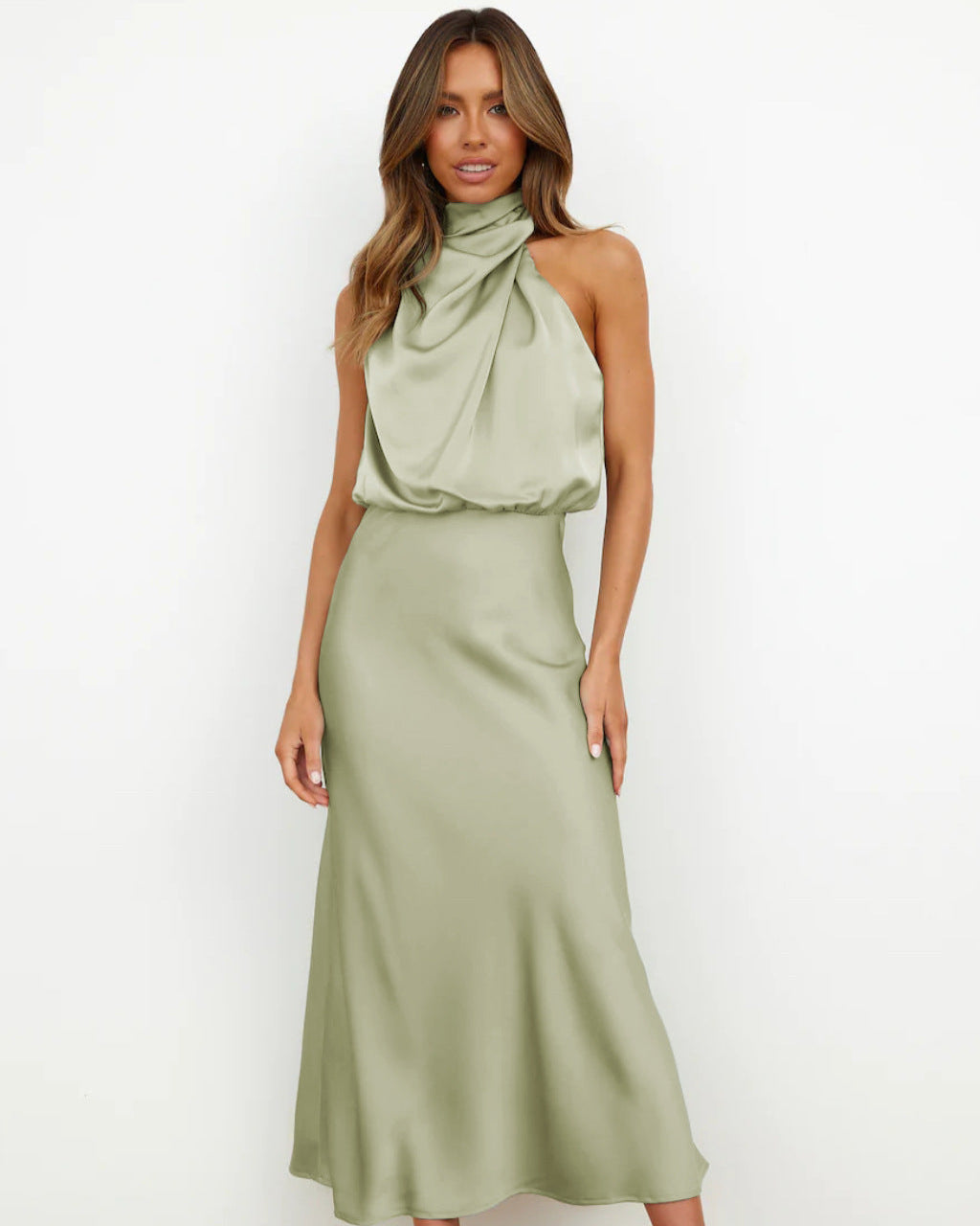 Elodie | Satin maxi dress for women - elegant sleeveless spring dress with a flowing cut