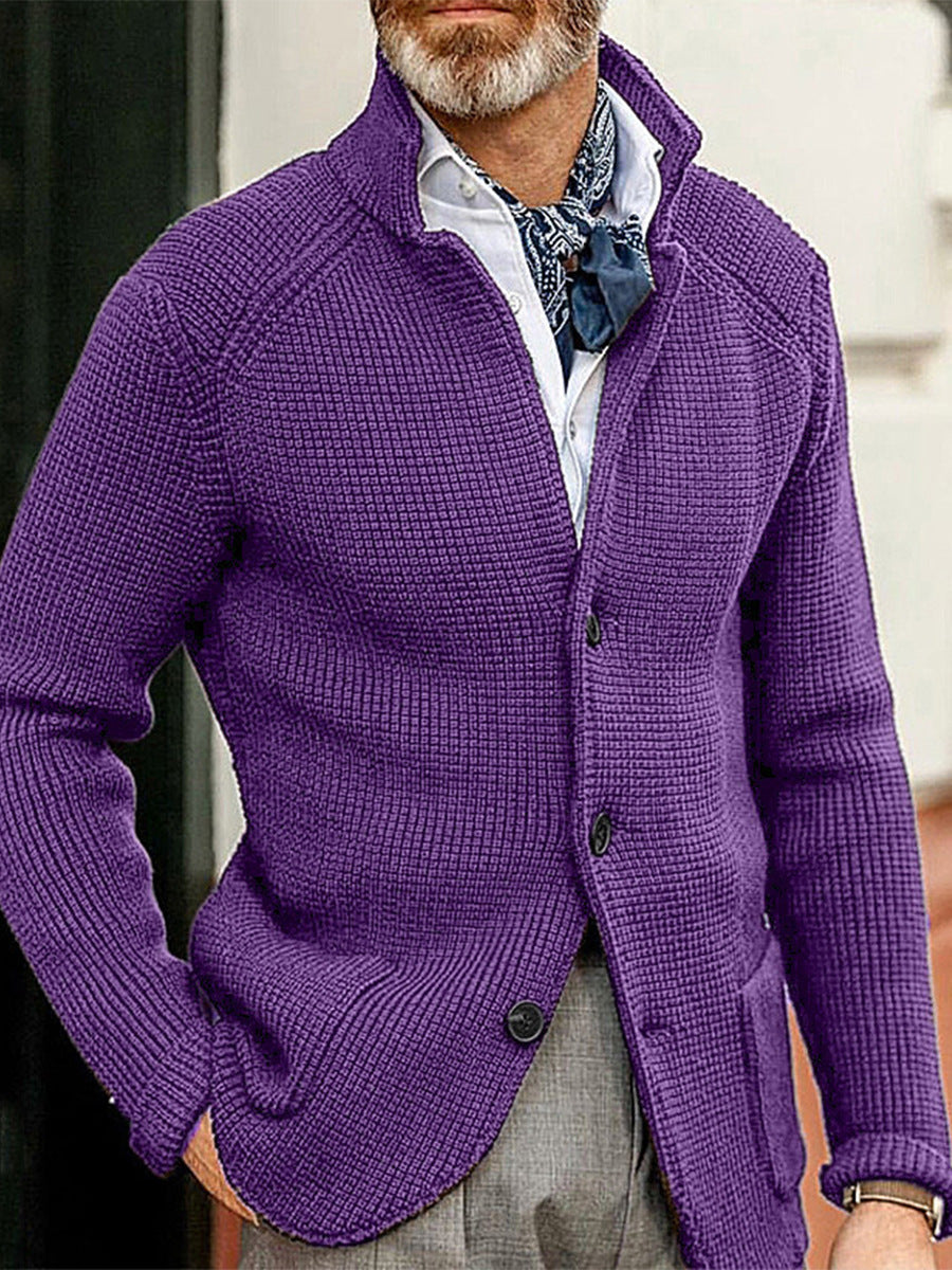 Nordisk Flair Men's Cardigan Slim Fit Textured Knit Stand Collar Long Sleeve Patch Pockets Layering