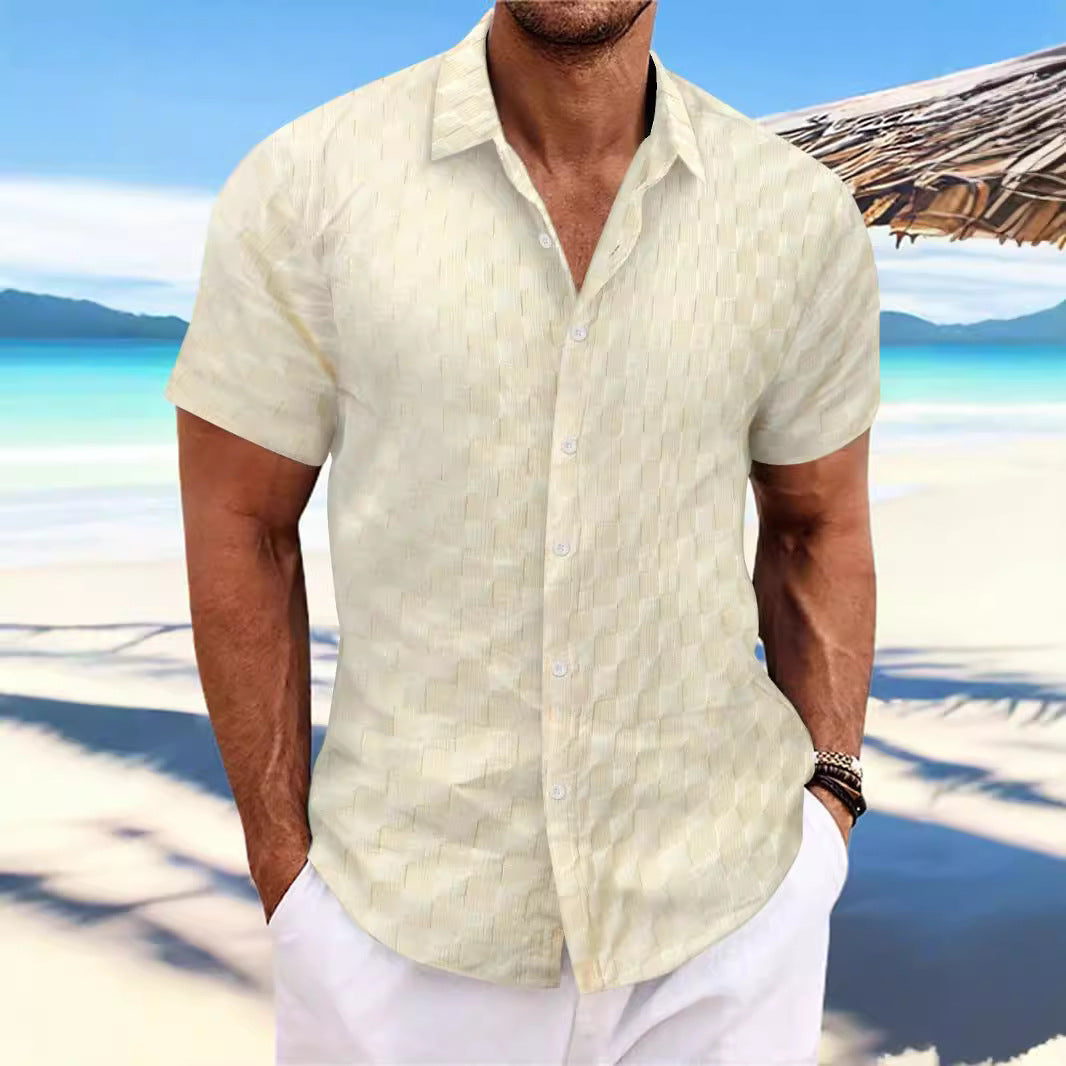 Nordisk Flair Men’s Casual Shirt Regular Fit Textured Weave Short Sleeve Breathable Cotton Blend