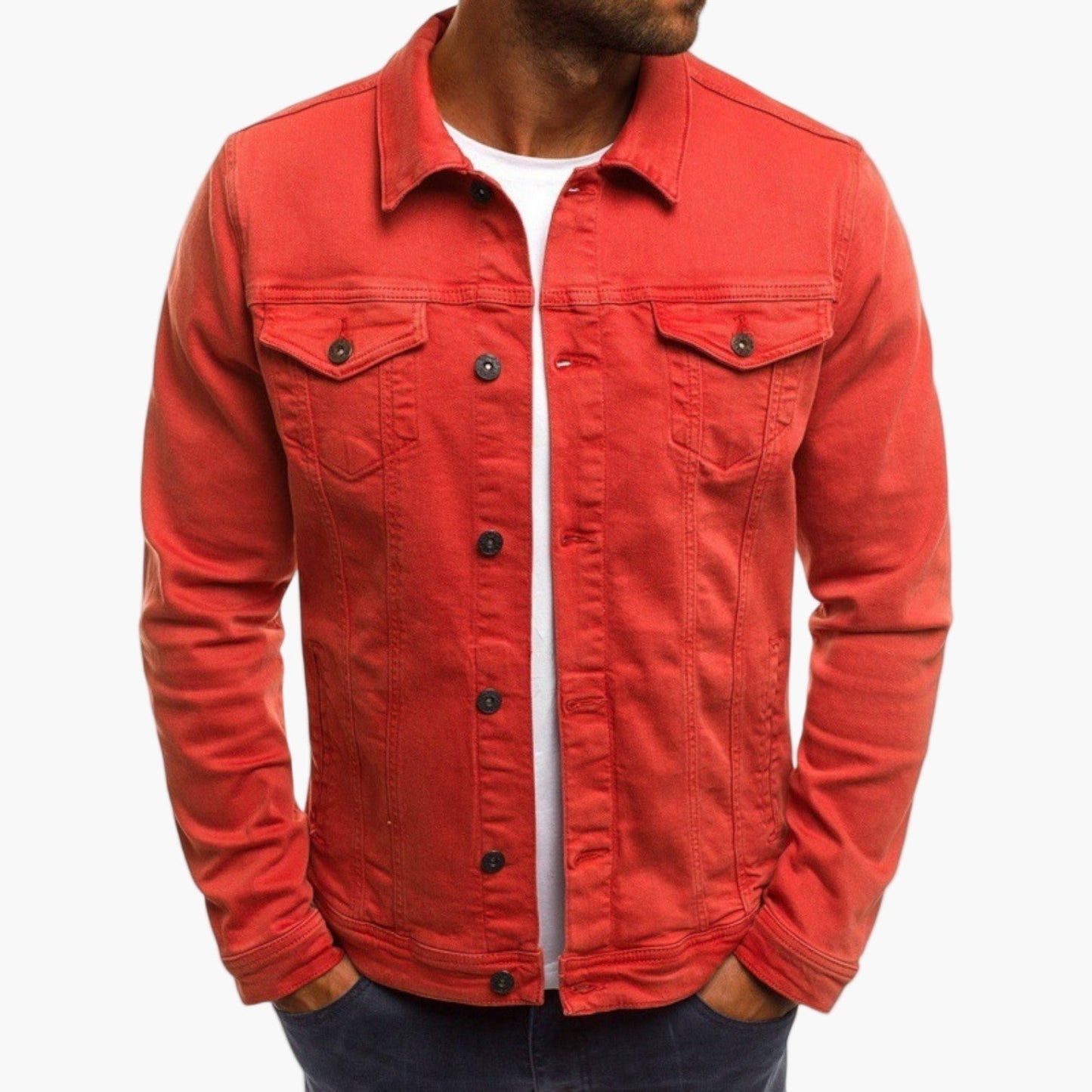 Mens Denim Jacket Modern Slim Fit Versatile Workwear Style For Everyday Casual Office Wear