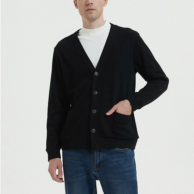 Mens Cardigan Cotton Knit Relaxed Fit V Neck Button Closure With Pockets Casual Sweater
