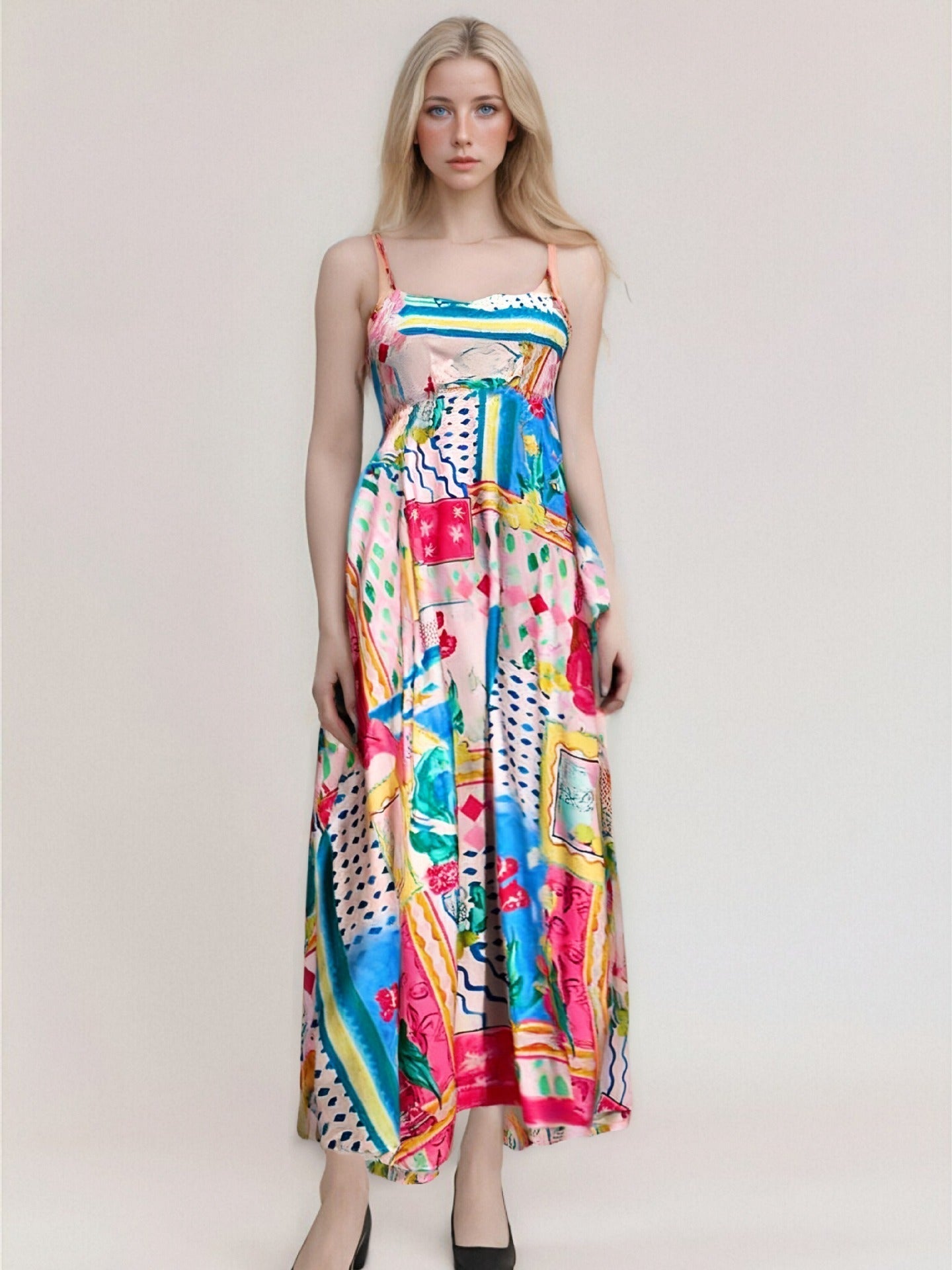 Women’s Maxi Dress – Strapless High Waist – Flowy Fit – Abstract Print