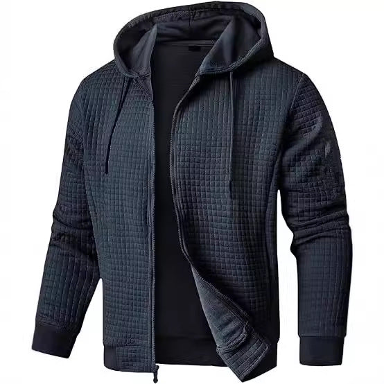 Men's Hooded Quilted Bomber Jacket Zip Front With Pockets By TrendAura For Fall Style