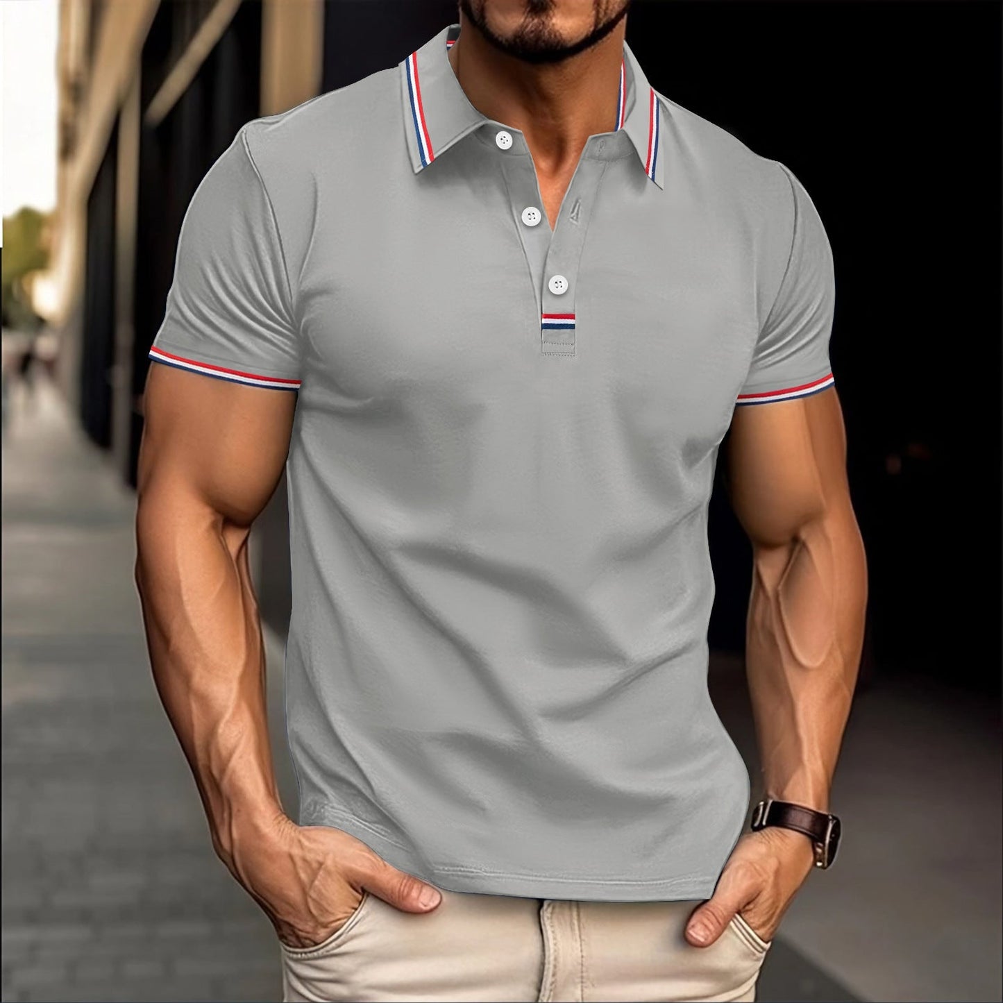 Nordisk-Flair Men's Polo Shirt Slim Fit Cotton Blend Ribbed Collar Button Placket