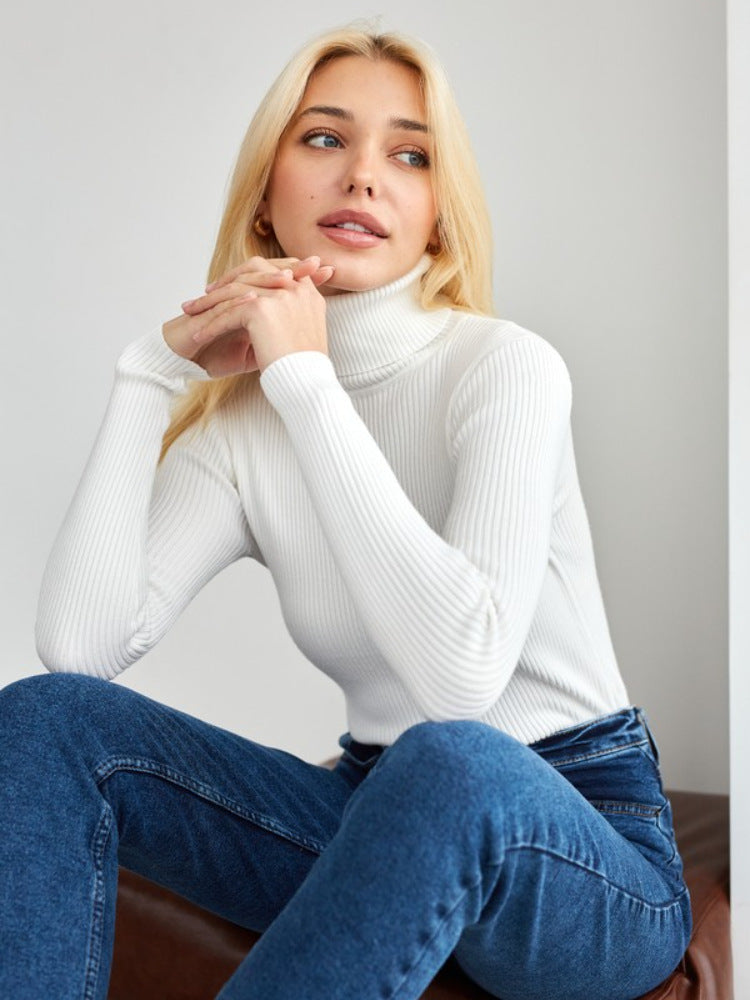 Women’s Turtleneck Pullover Top – Slim Fit – Ribbed Knit – Long Sleeve Stretchy Layer