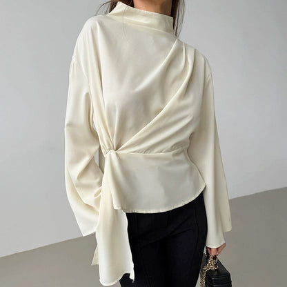 Women's Blouse – Light Chiffon – Elegant Draped Fit – Long Sleeves – Tailored Silhouette
