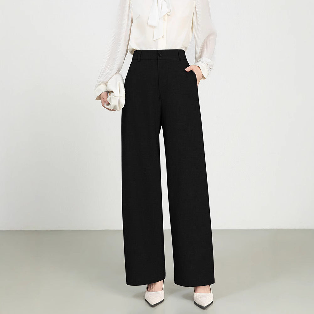 Women's Pants – High Waist – Wool-Cotton Blend – Loose Fit – Formal Look