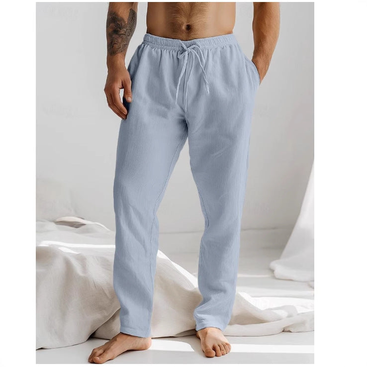 Couture-Moda Mens Linen Pants Breathable Lightweight Relaxed Fit Drawstring Waist