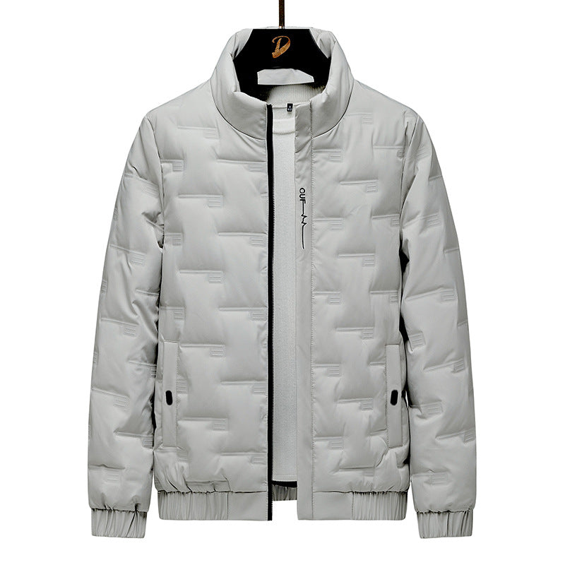 Men's Down Jacket Relaxed Fit Lightweight Quilted Stand Collar Hip Length Winter Coat TrendAura