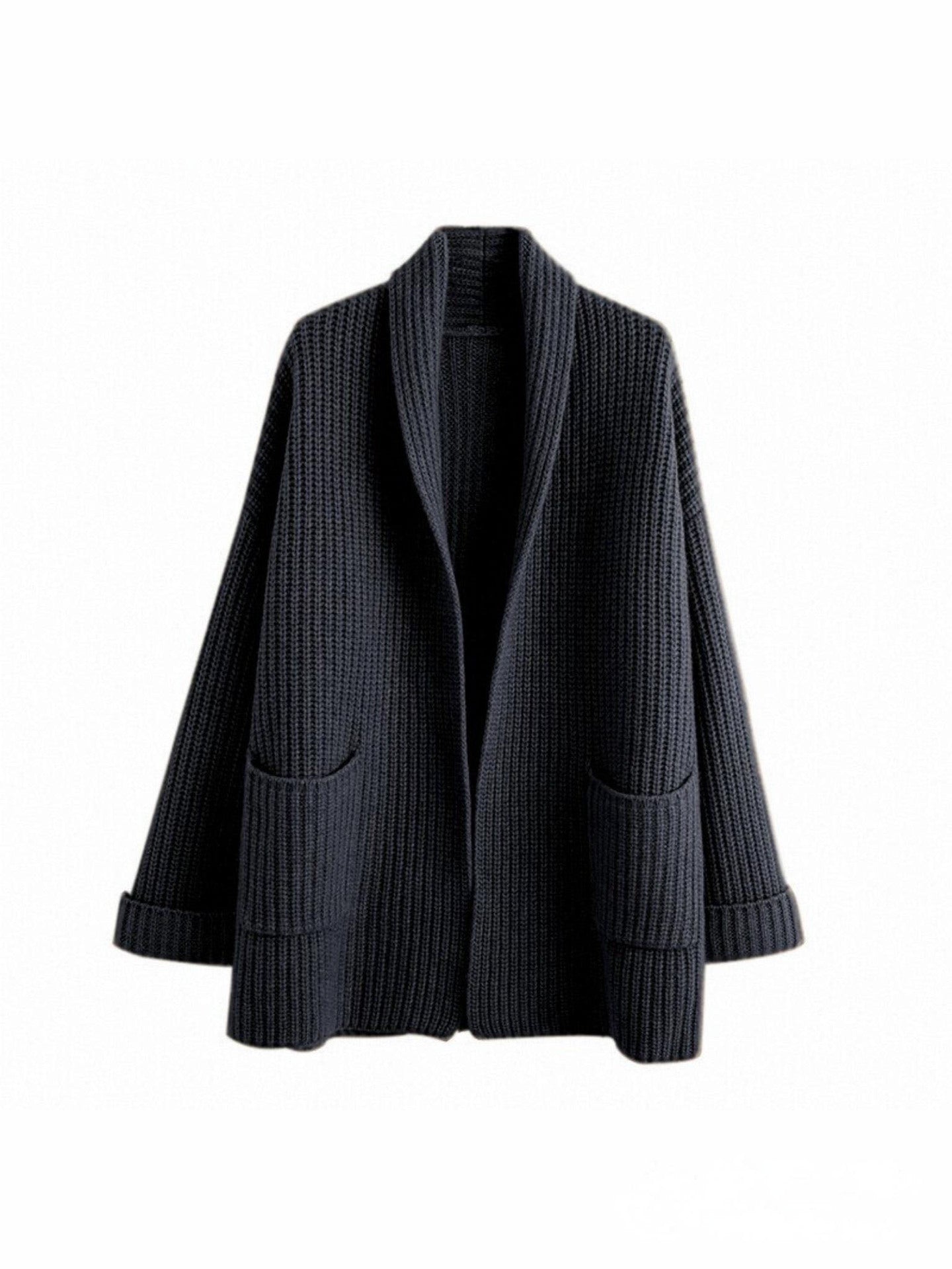 Women's Cardigan – Oversized Fit – Thick Wool Mix – Open V-Neck – Long Sleeves