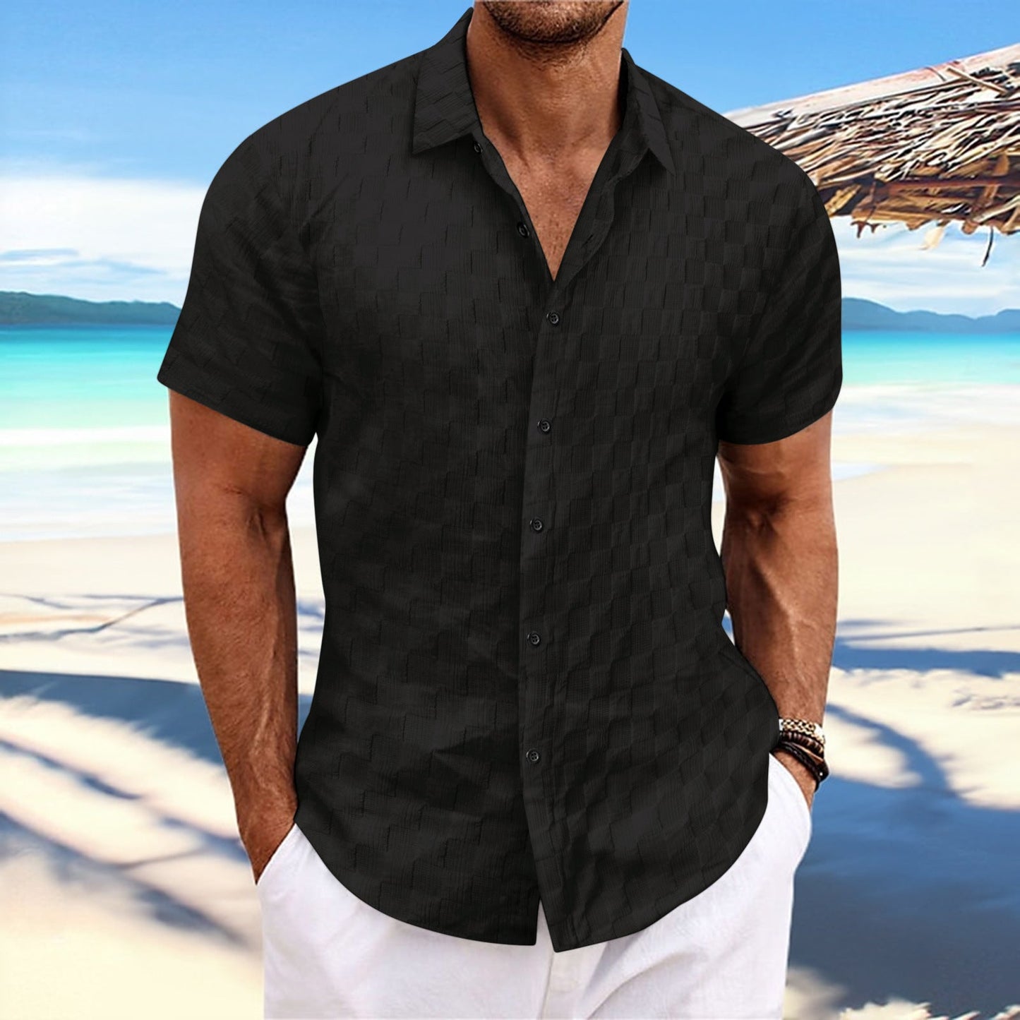 Nordisk Flair Men’s Casual Shirt Regular Fit Textured Weave Short Sleeve Breathable Cotton Blend