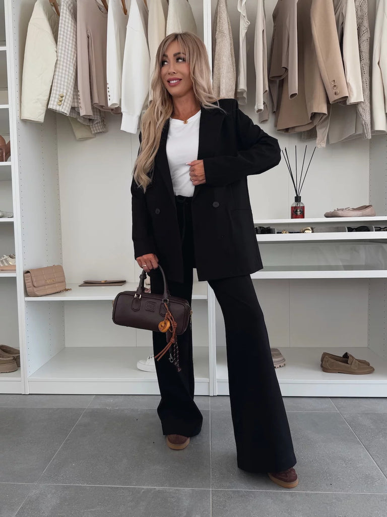 Women’s Two-Piece Blazer Set – Oversized Double-Breasted Blazer – High-Waist Wide-Leg Pants