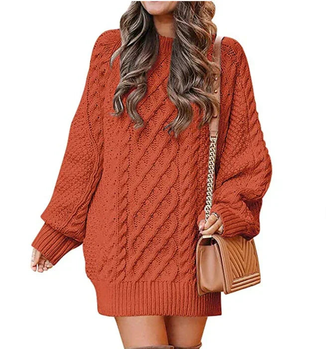 Women’s Sweater Dress – Wool Blend – Cable Knit – Oversized Fit – Mid-Length – Long Sleeve