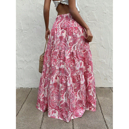 Women’s Maxi Skirt – Relaxed Fit – Elastic Waist – Paisley Print – Cotton Fabric