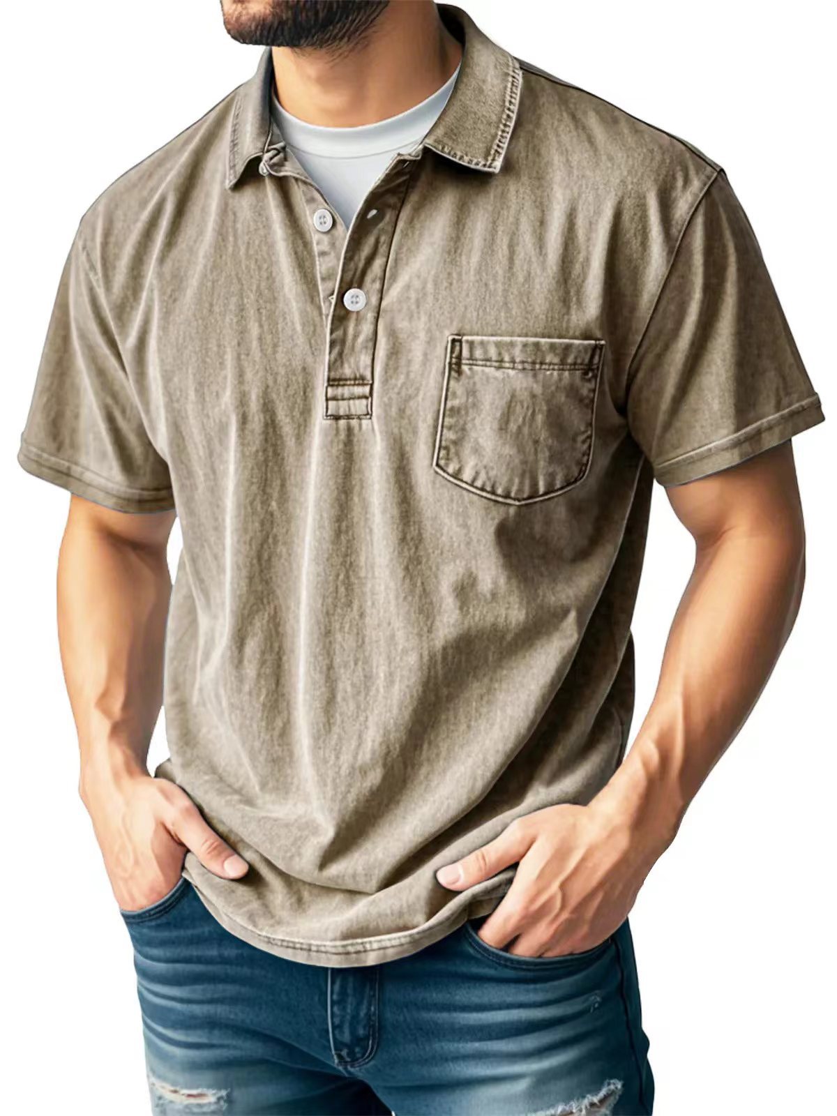 TrendAura Mens Polo Shirt Green Relaxed Fit Short Sleeve Breathable Material Chest Pocket Casual Summer Top