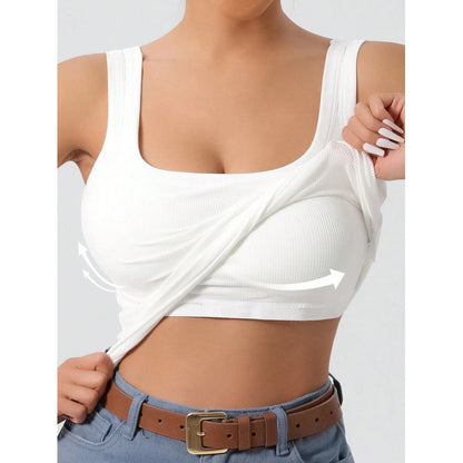 Women’s Crop Top – Slim Fit – Ribbed Cotton – Square Neck – Wide Straps