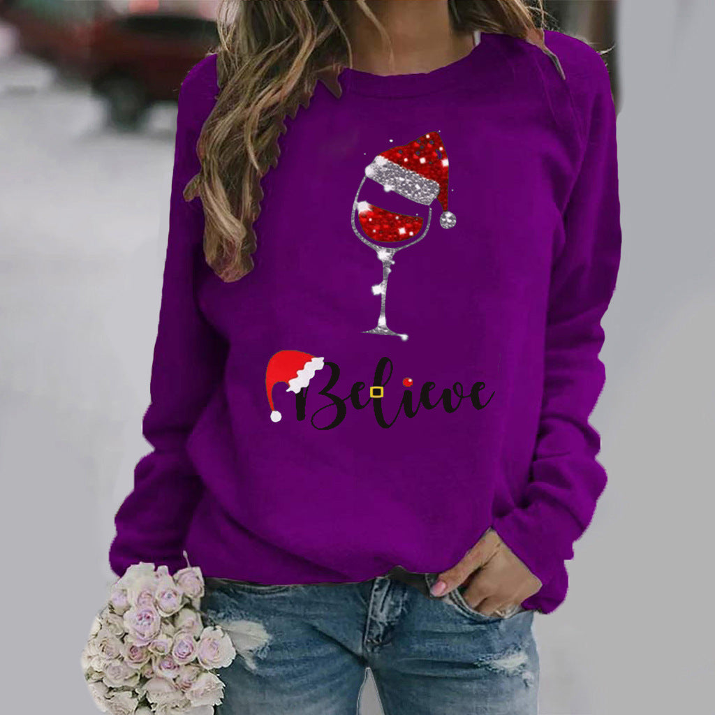 Women’s Sweatshirt – Relaxed Fit – Cotton Blend – Crew Neck – Festive Graphic Print