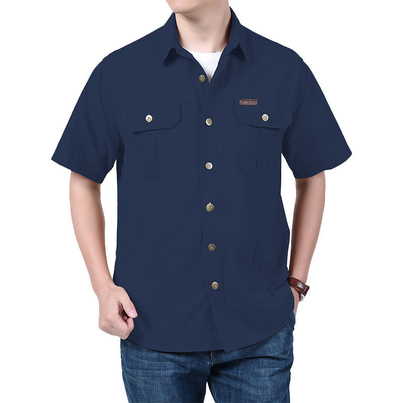 Men's Short Sleeve Cotton Blend Shirt With Relaxed Fit Button Closure And Chest Pockets