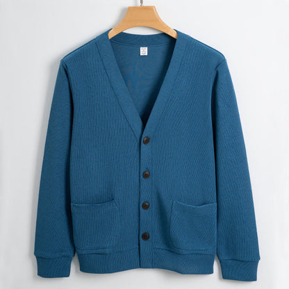Mens Cardigan Cotton Knit Relaxed Fit V Neck Button Closure With Pockets Casual Sweater