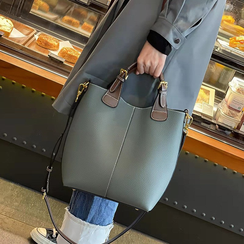 TrendAura Stephanie Vegan Leather Tote Bag - Structured PU Tote With Contrast Handles And Crossbody Strap