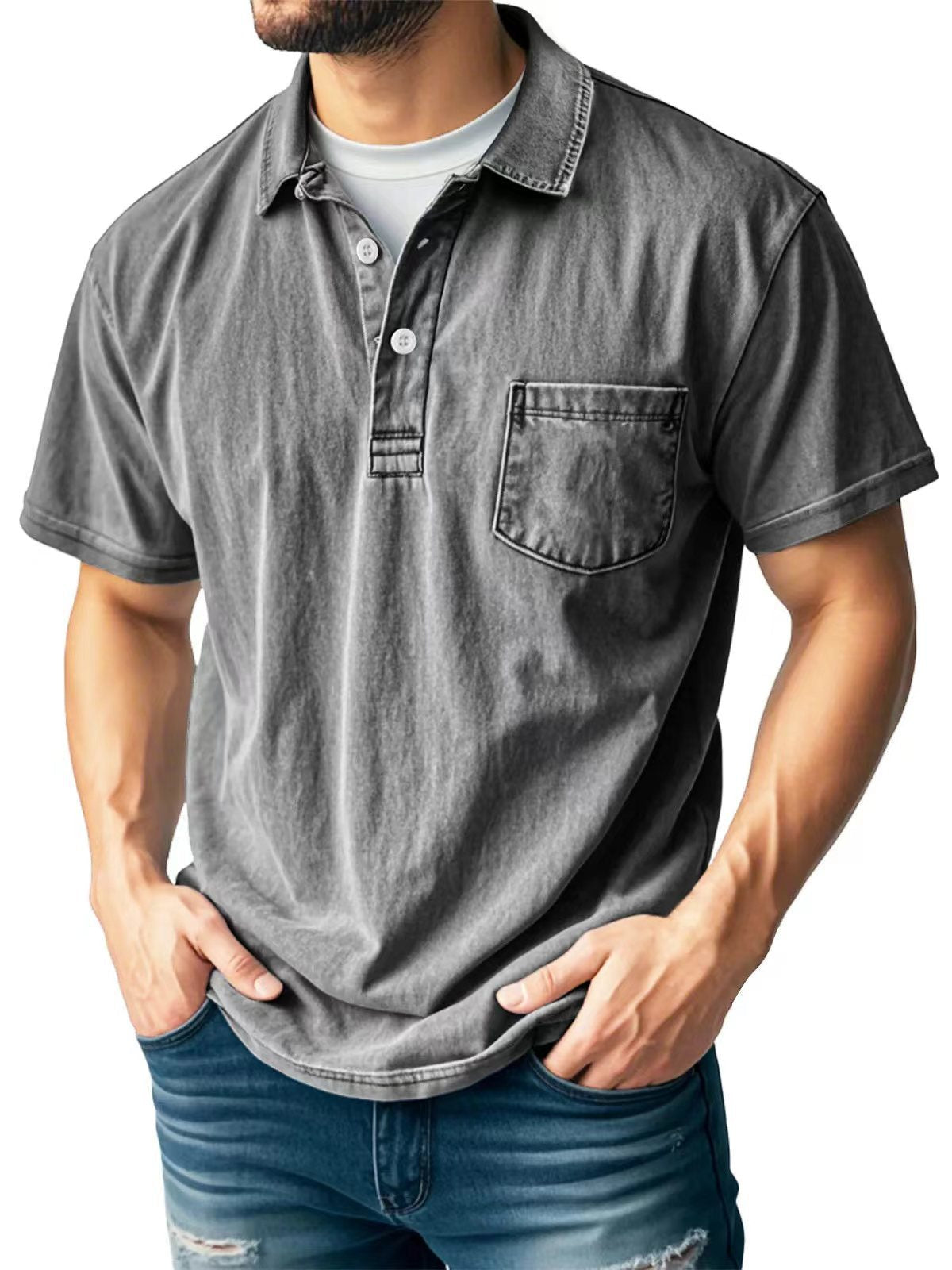 TrendAura Mens Polo Shirt Green Relaxed Fit Short Sleeve Breathable Material Chest Pocket Casual Summer Top