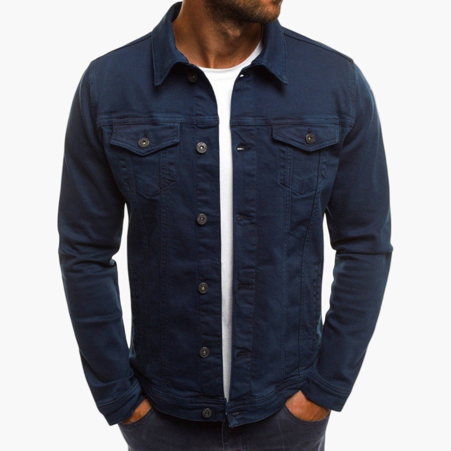 Mens Denim Jacket Modern Slim Fit Versatile Workwear Style For Everyday Casual Office Wear