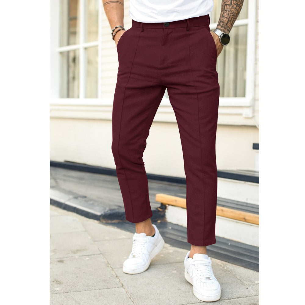 Men's Slim Fit Ankle Length Trousers With Double Pleats And Belt Loops By Nordic Flair