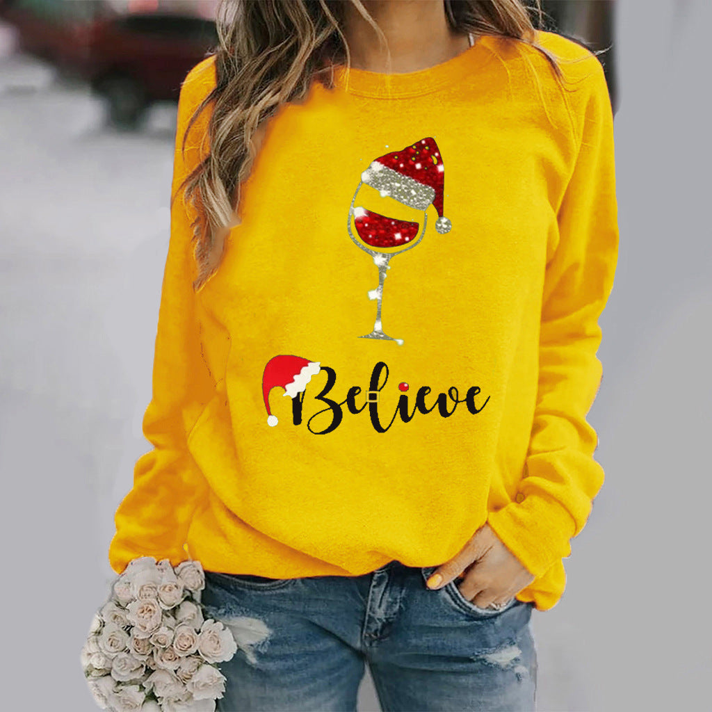 Women’s Sweatshirt – Relaxed Fit – Cotton Blend – Crew Neck – Festive Graphic Print