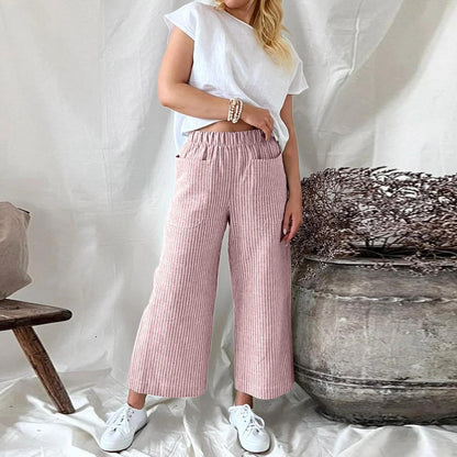 Melissa Loose Stripe Cotton Linen Pants For Women Comfortable Wide Leg Style Breathable Everyday Comfort
