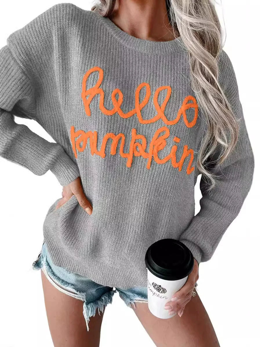 Women’s Sweater – Relaxed Fit – Knitted Wool Blend – Ribbed Texture – Letter Detail