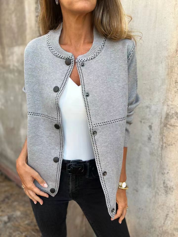 Women’s Cardigan – Loose Fit Knit – Button Front – Round Neck – Hip Length Layer