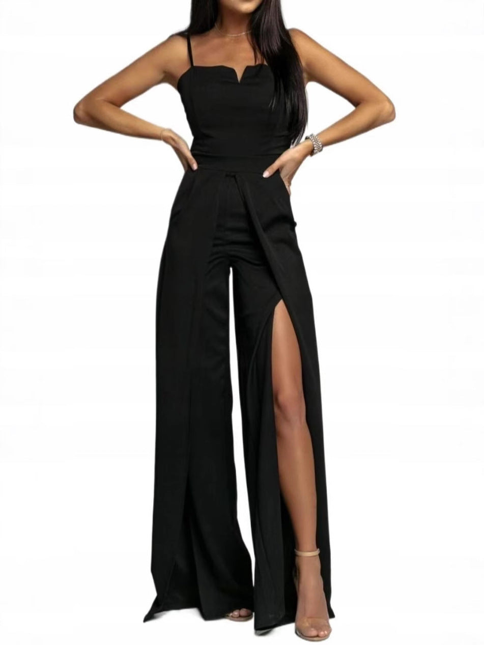 Women's Jumpsuit – Strapless Slim Fit – Wide Legs with Front Slit – Elegant Party Look