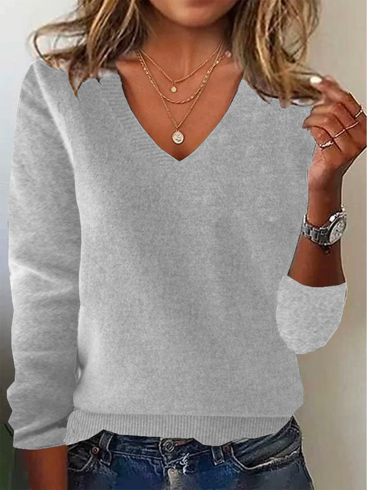 Women’s Pullover Sweater – Wool Knit – Relaxed Fit – V-Neck – Long Sleeve Casual Wear